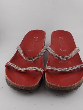 Italian Shoemakers Red Rhinestone-Strap Slide Sandals